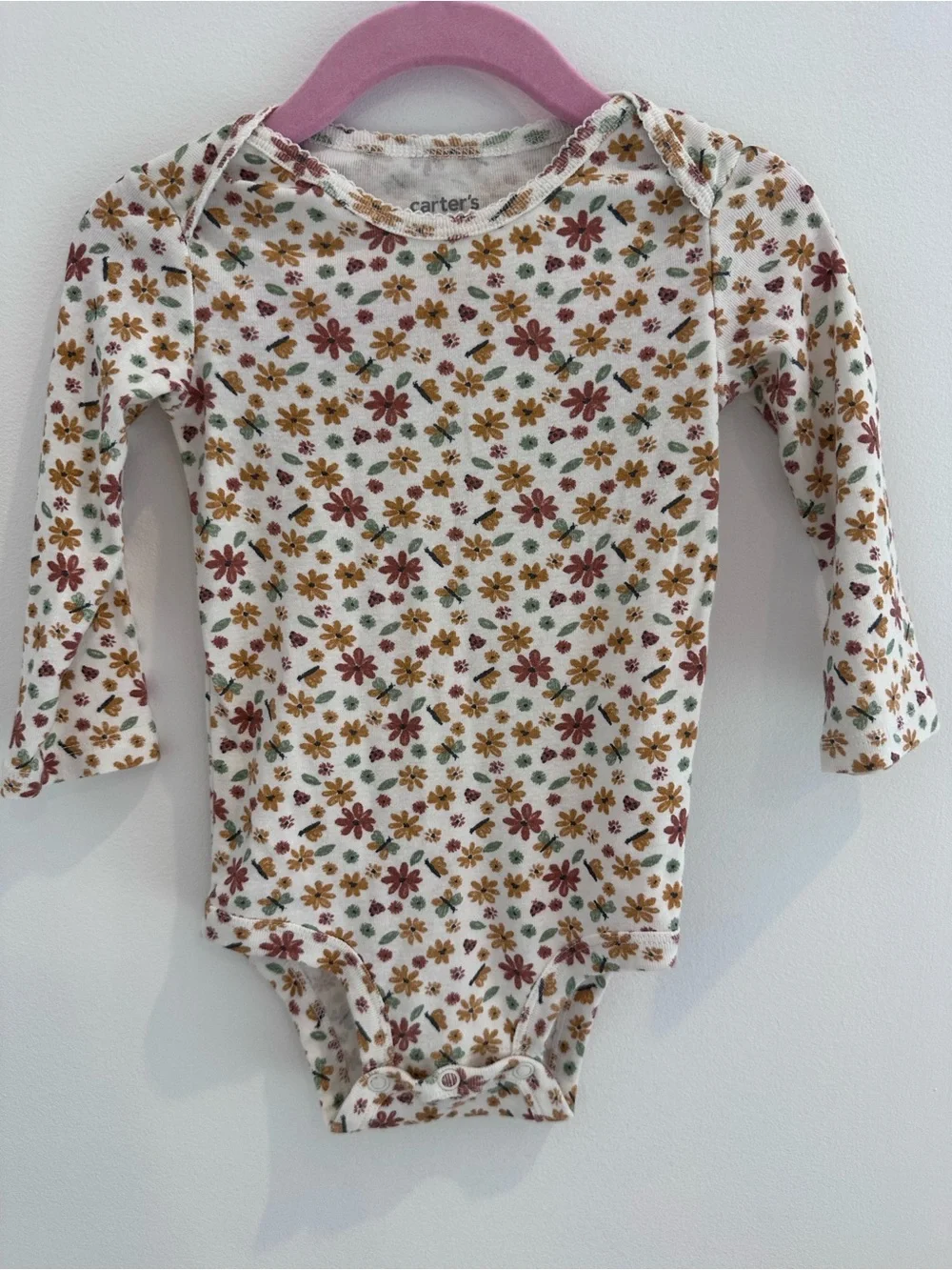 Carter’s Baby Girl Brown Corduroy Pinafore Dress with Floral Long Sleeve Onesie